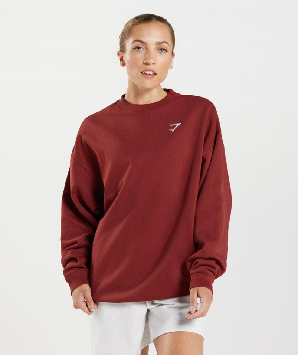 Correr Con Capucha Gymshark Entrenamiento Oversized Sweatshirt Mujer Rojas | CO 2614EBC